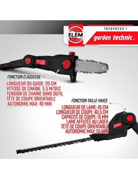 Outil de jardin multifonctions 3en1 sans fil 20V livré avec 2