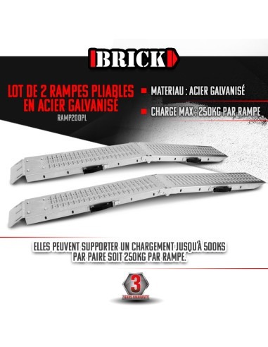 Lot de 2 rampes pliables en acier galvanisé 160cm - Charge max