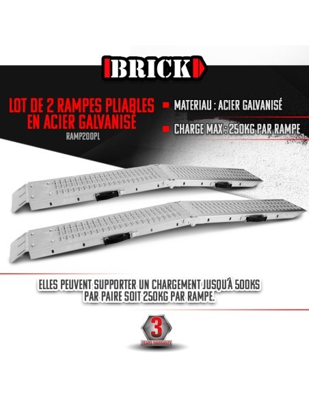 Lot de 2 rampes pliables en acier galvanisé 160cm - Charge max