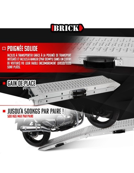 Lot de 2 rampes pliables en acier galvanisé 160cm - Charge max