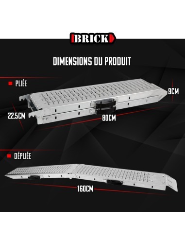 Lot de 2 rampes pliables en acier galvanisé 160cm - Charge max