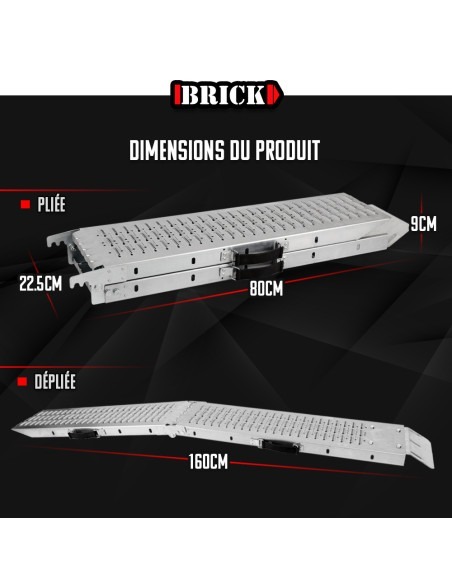 Lot de 2 rampes pliables en acier galvanisé 160cm - Charge max