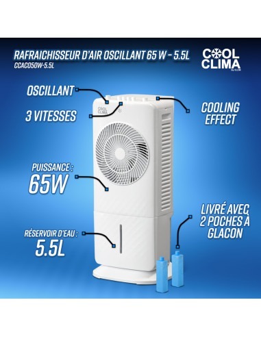 Rafraichisseur d air oscillant 65 W - 5.5L - Ventilateur -
