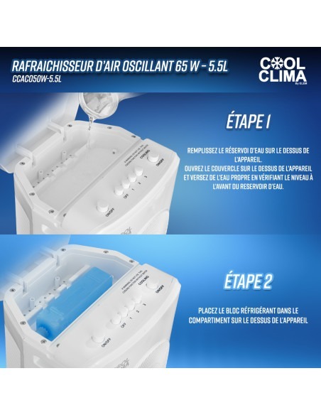 Rafraichisseur d air oscillant 65 W - 5.5L - Ventilateur -