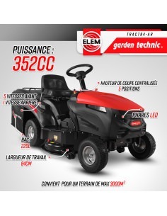 Tracteur tondeuse 352cc - largeur de coupe 84cm - Elem Garden 2
