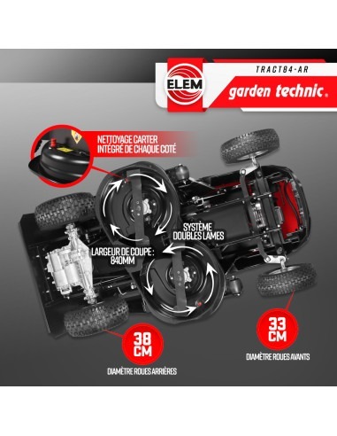 Tracteur tondeuse 352cc - largeur de coupe 84cm - Elem Garden