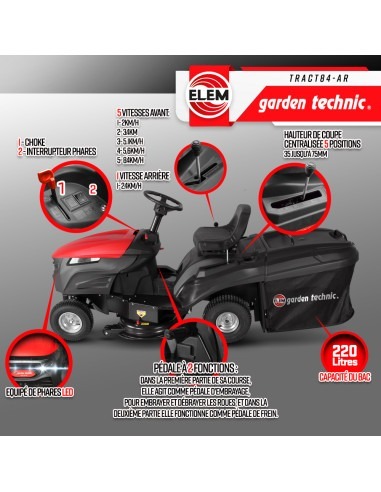 Tracteur tondeuse 352cc - largeur de coupe 84cm - Elem Garden