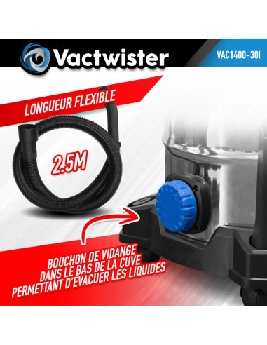 Aspirateur eau et poussières 1400W - 30L inox - 18 Kpa avec