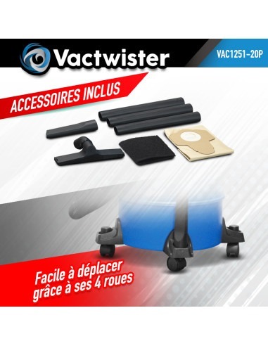 Aspirateur eau et poussières 1250W - 20L plastique - 18 Kpa