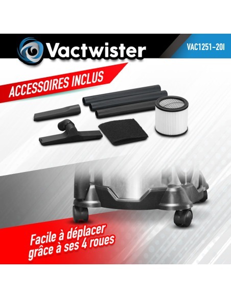 Aspirateur eau et poussières 1250W - 20L inox - 18 Kpa avec