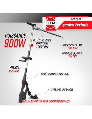 Taille haies électrique sur perche 900W avec tête orientable -