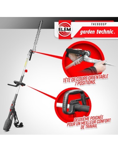 Taille haies électrique sur perche 900W avec tête orientable -
