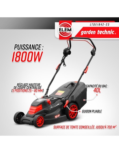 Tondeuse à gazon électrique 1800W - 42CM - Elem Garden