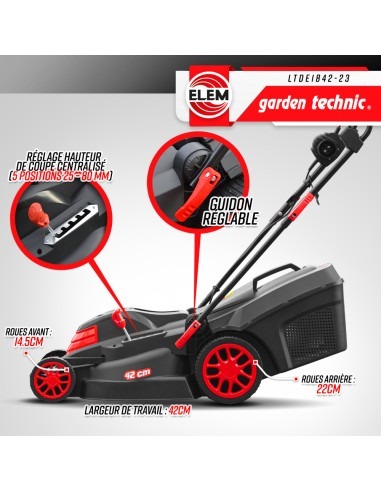 Tondeuse à gazon électrique 1800W - 42CM - Elem Garden