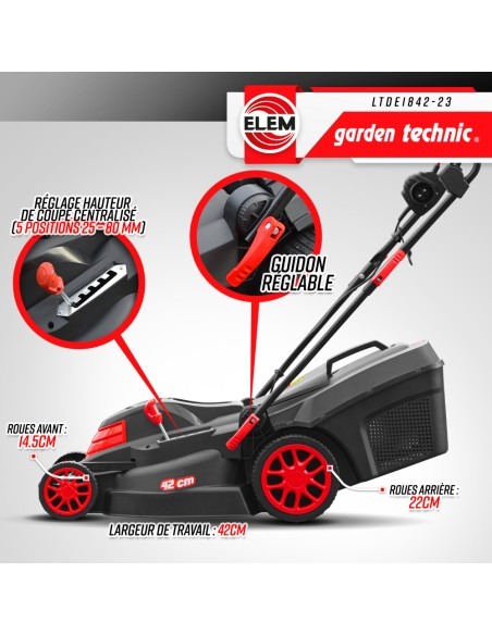 Tondeuse à gazon électrique 1800W - 42CM - Elem Garden