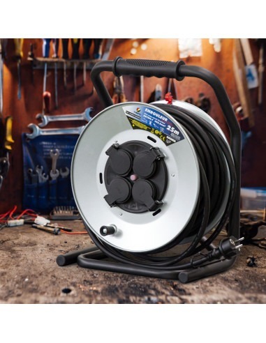 Enrouleur 4 prises-h07rn-3g2.5MM²-25M - Acier galvanisé