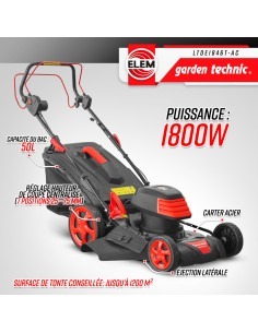 Tondeuse à gazon électrique tractée 1800W - 46CM avec carter en 2