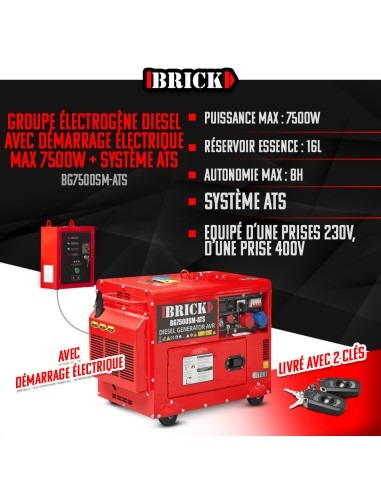Groupe électrogène diesel avec démarrage électrique max 7500W +