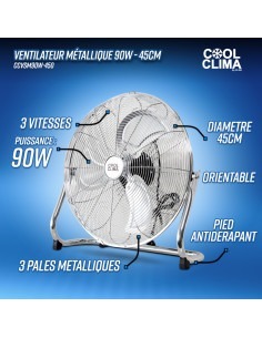 Ventilateur métallique 90W - 45CM - Cool Clima 2
