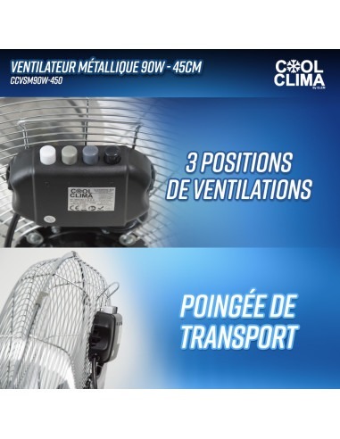 Ventilateur métallique 90W - 45CM - Cool Clima