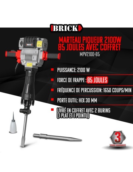 Marteau piqueur PRO 2100W - 85 Joules avec coffret - Brick