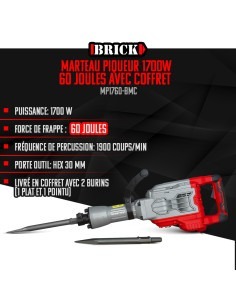 Marteau piqueur 1700W - 60 Joules avec coffret - Brick 2