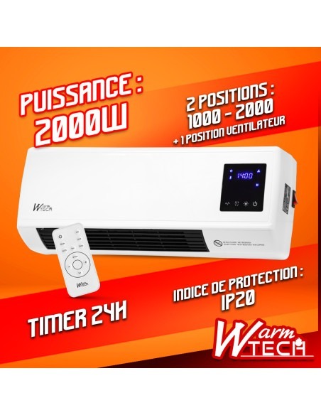 Radiateur céramique mural 2000W - Warm Tech