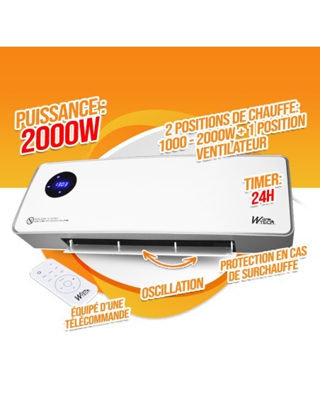 Radiateur céramique mural oscillant 2000W - Warm Tech