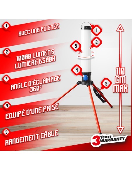Projecteur LED de chantier 360° - 100W sur trépied - I-Watts