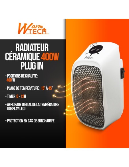 Chauffage céramique Plug in 400W - Warm Tech