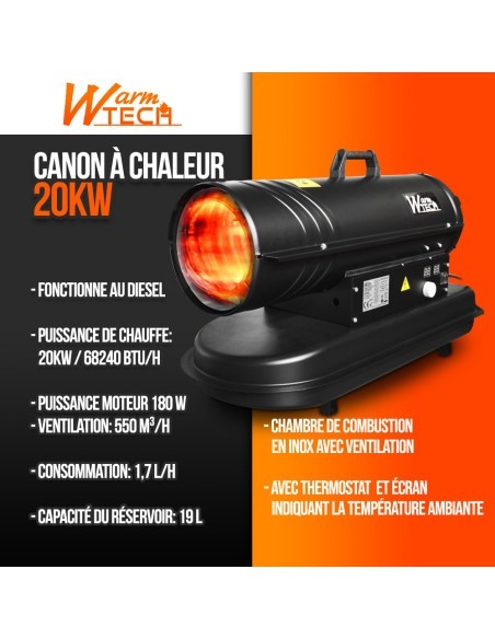Canon à chaleur 20 KW diesel avec thermostat - Warmtech