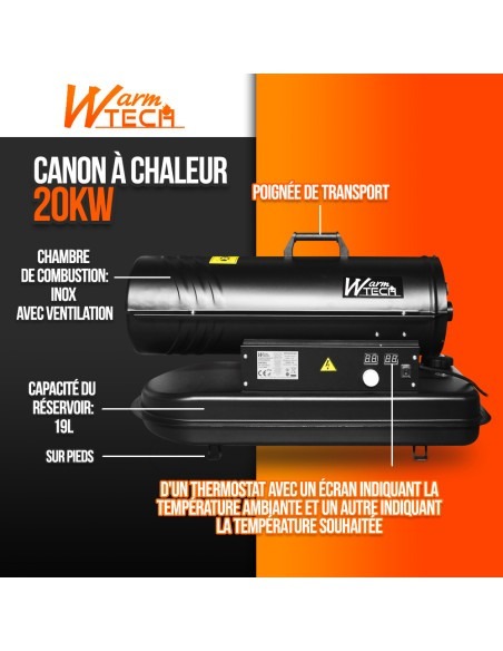 Canon à chaleur 20 KW diesel avec thermostat - Warmtech
