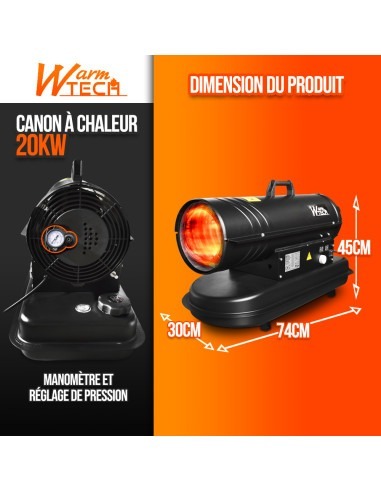 Canon à chaleur 20 KW diesel avec thermostat - Warmtech