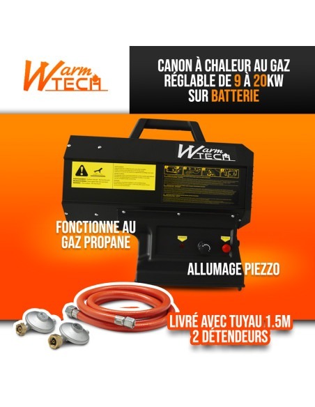 Canon à chaleur au gaz réglable de 9 à 20KW et fonctionnant sur