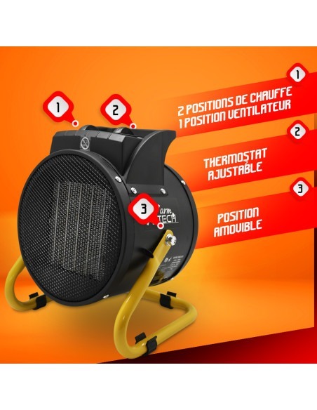 Chauffage d'atelier céramique 3000W avec thermostat - Warm Tech