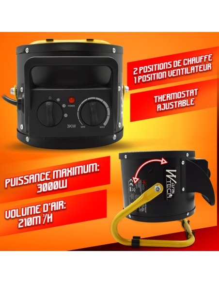 Chauffage d'atelier céramique 3000W avec thermostat - Warm Tech