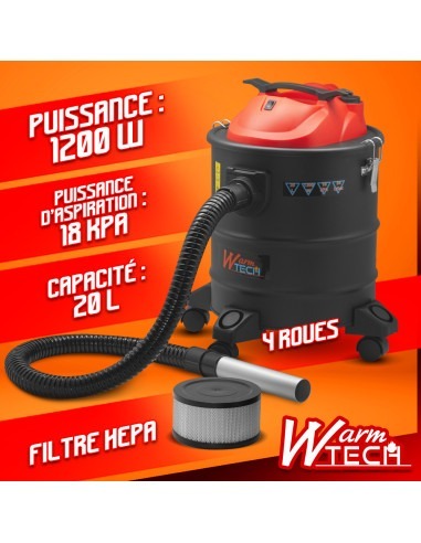 Vide cendres 1200W 20L avec soufflerie, fonction décolmatage et