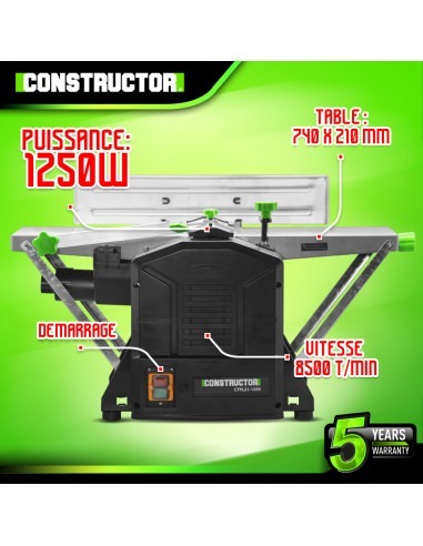 Rabot dégauchisseuse 1250W - 204mm - Constructor