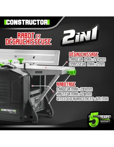 Rabot dégauchisseuse 1250W - 204mm - Constructor