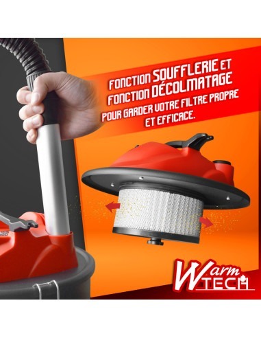 Vide cendres 1200W 20L avec soufflerie, fonction décolmatage et