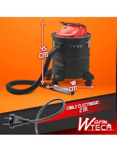 Vide cendres 1200W 20L avec soufflerie, fonction décolmatage et