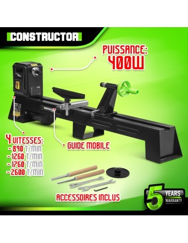 Tour à bois 400W - 1000mm - Constructor