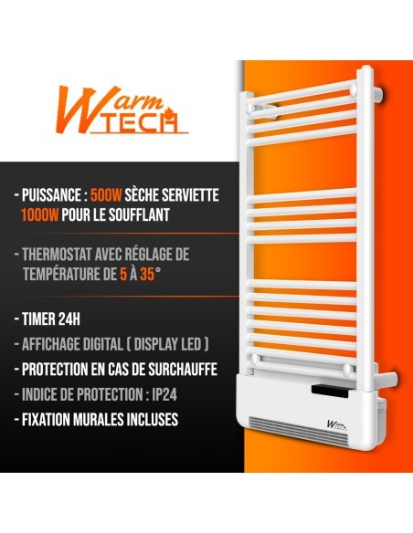 Radiateur sèche serviettes avec fluide + soufflerie - Warmtech