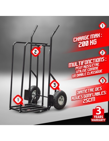 Diable pour bûches max 200kg