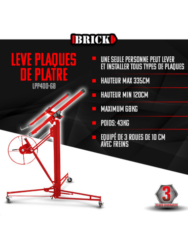 Lève plaques de plâtre max 68kg - Brick