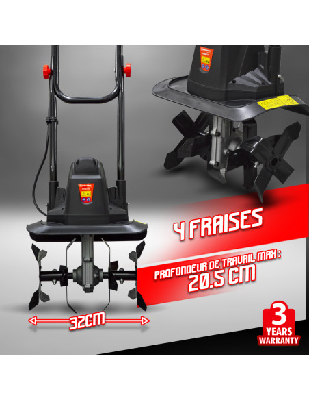 Motobineuse électrique 750W 32cm - 4 Fraises