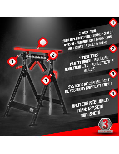 Treteau telescopique a rouleaux max 200kg - Brick