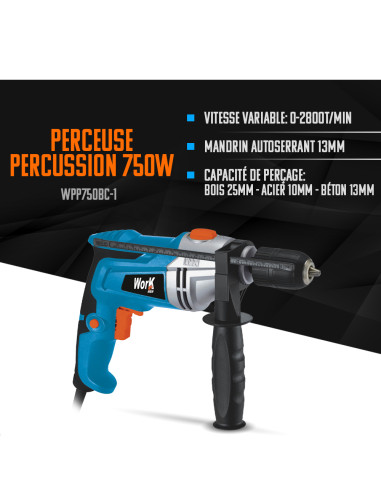 Perceuse percussion 750W Keyless - Mandrin 13mm
