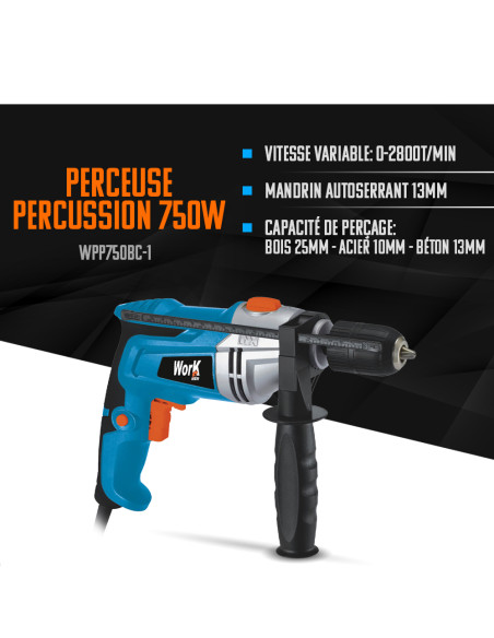 Perceuse percussion 750W Keyless - Mandrin 13mm