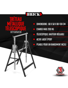 Tréteau métallique télescopique 68x58x130cm- Pliable - Brick 2